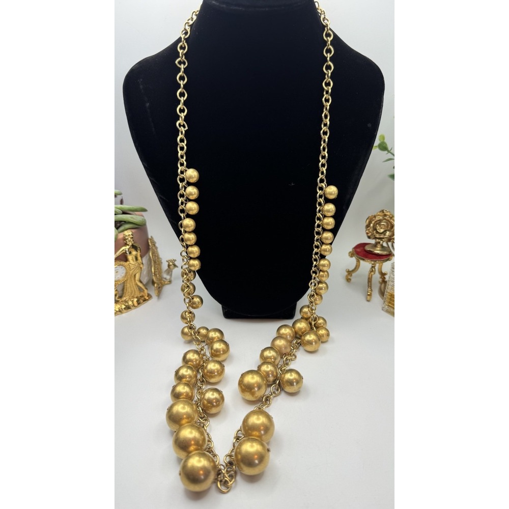 Vtg KENNETH LANE Brushed Gold Tone Chunky Sphere Nugget Statement Necklace 36"